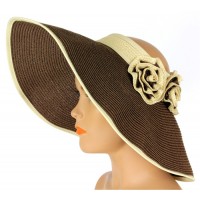 Straw Visor Hats – 12 PCS Foldable Accent With Matching Flowers - Brown - HT-5250BN